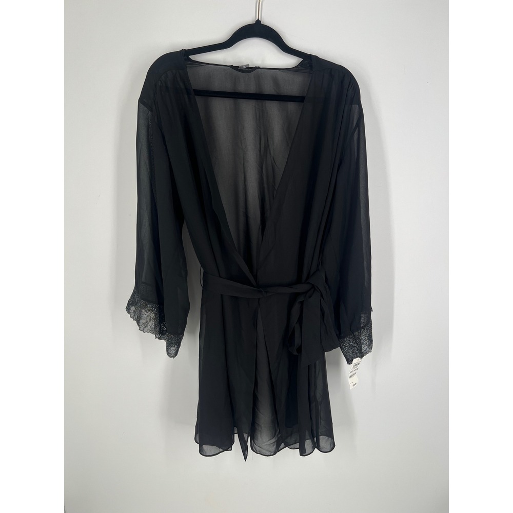 INC International Concepts Black Sheer Lace Trim Robe XXL 100200828MS New